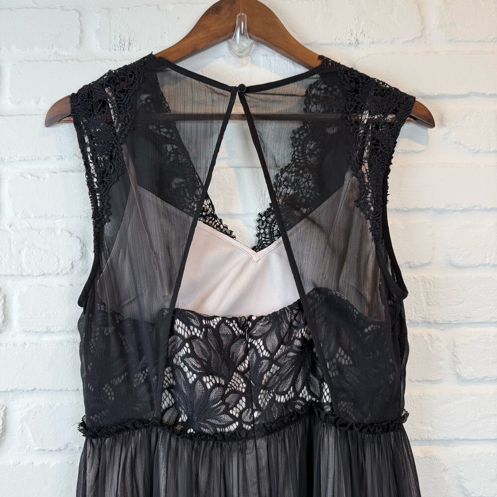 AllSaints Black Lace & Sheer Midi Dress - Picture 7 of 16
